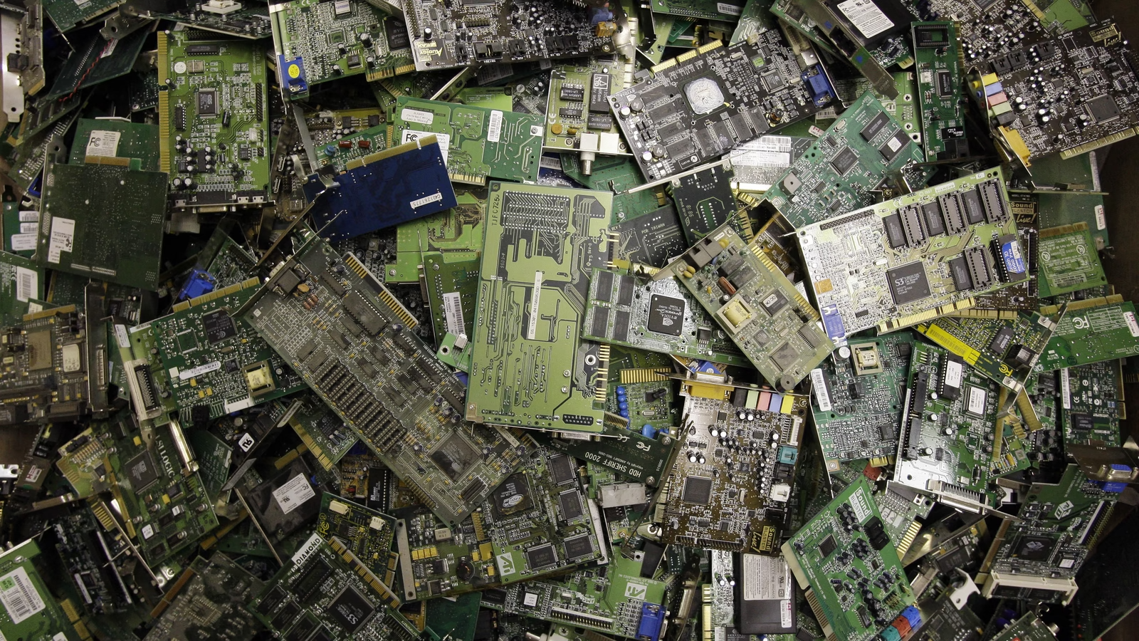 Pile of circuit boards ready for recycling